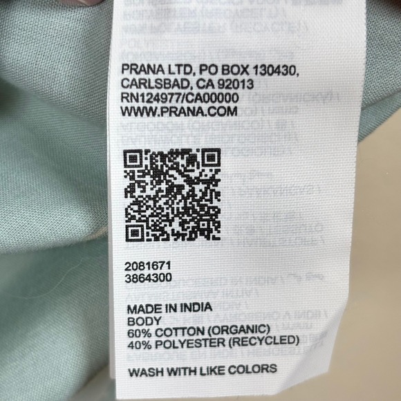 prAna Tinline Shirt Men's Medium Saltwater Seedling Slim Fit S/S Button-Up NWT - Picture 9 of 11